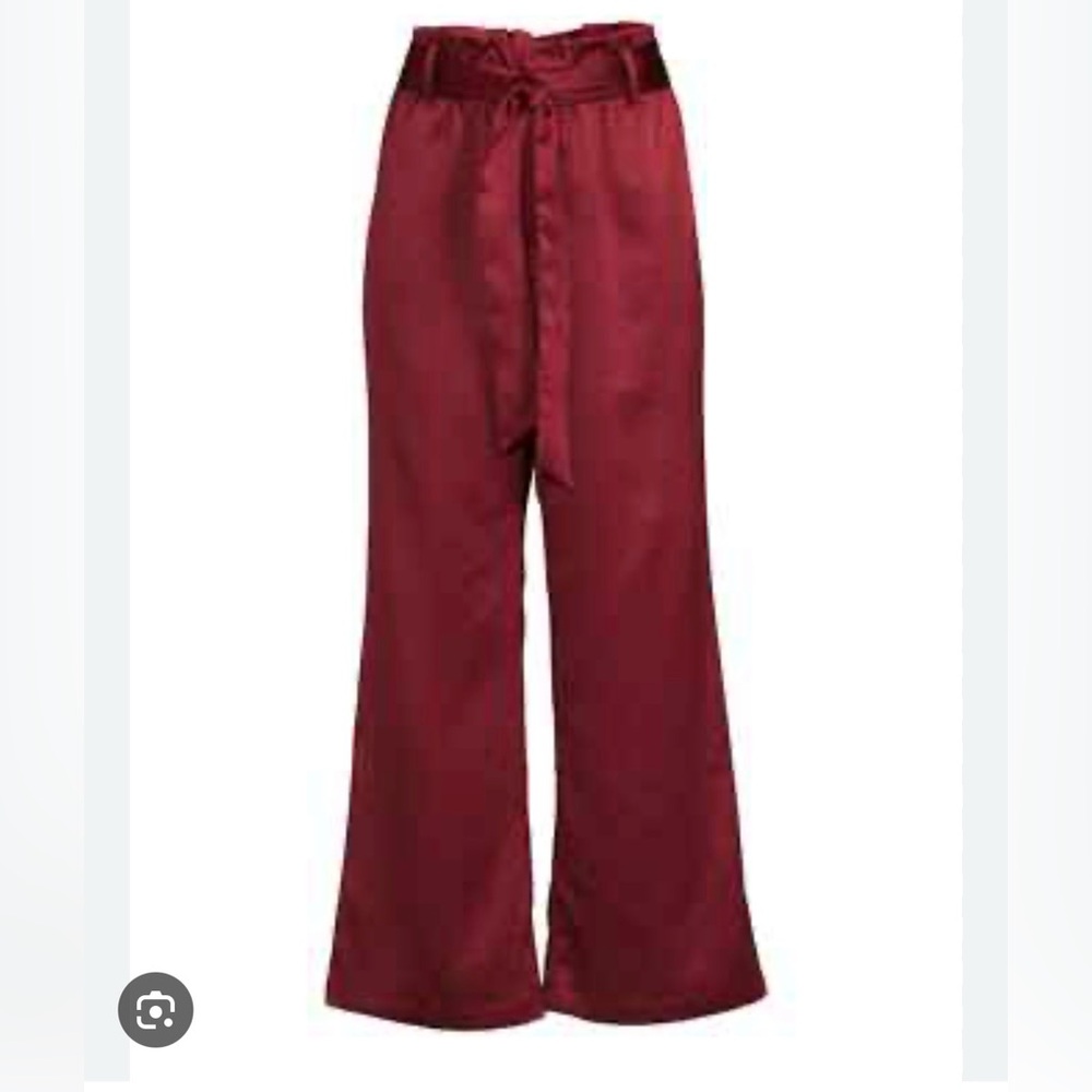 Wide-Leg Tie-Waist Pants - Burgundy